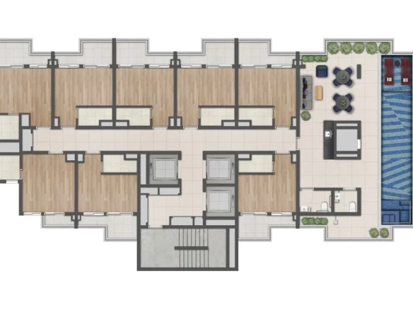 Implantação da piscina do Cyrela Atmosfera 360 Apartments