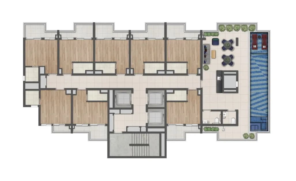Implantação da piscina do Cyrela Atmosfera 360 Apartments