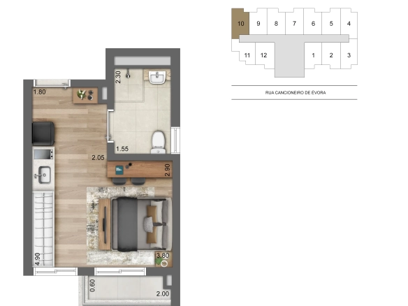 Segunda planta studio de 25 m² do Cyrela Atmosfera 360 Apartments