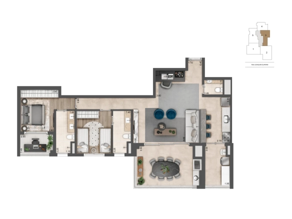 Planta tipo de 110 m² do Cyrela Atmosfera 360