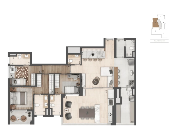 Planta opção de 136 m² do Cyrela Atmosfera 360