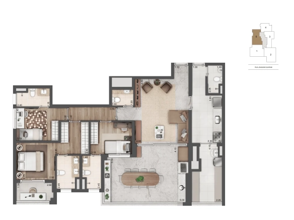 Planta tipo de 136 m² do Cyrela Atmosfera 360