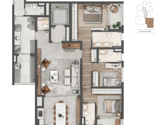 Segunda planta opção de 157 m² do Cyrela Atmosfera 360