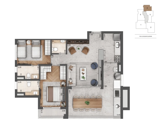 Planta opção de 91 m² do Cyrela Atmosfera 360