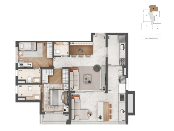 Planta tipo de 91 m² do Cyrela Atmosfera 360