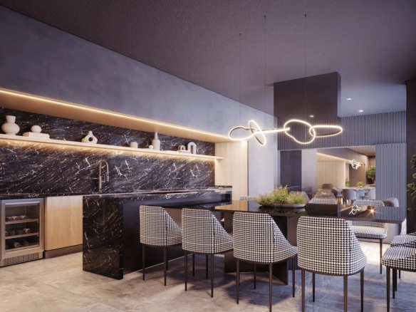 Perspectiva ilustrada gourmet lounge do Brooklyn Bridge by Cyrela
