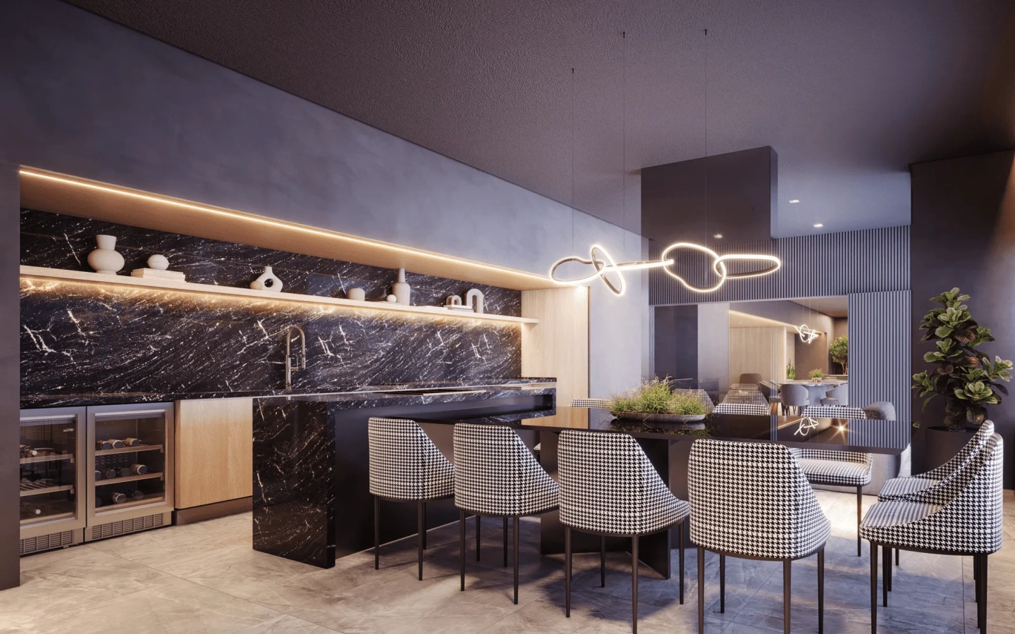 Perspectiva ilustrada gourmet lounge do Brooklyn Bridge by Cyrela