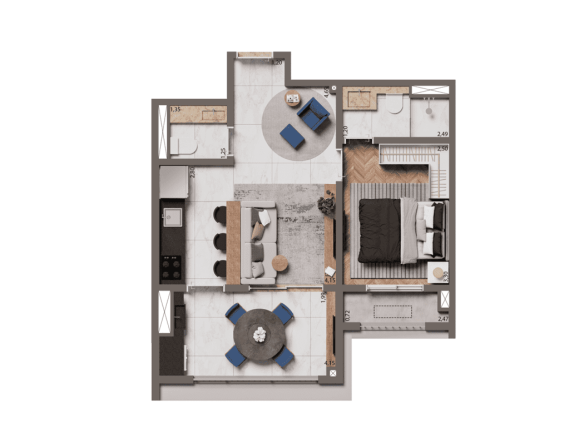 Planta Opção 44 m² - 1 Suíte do Brooklyn Bridge by Cyrela