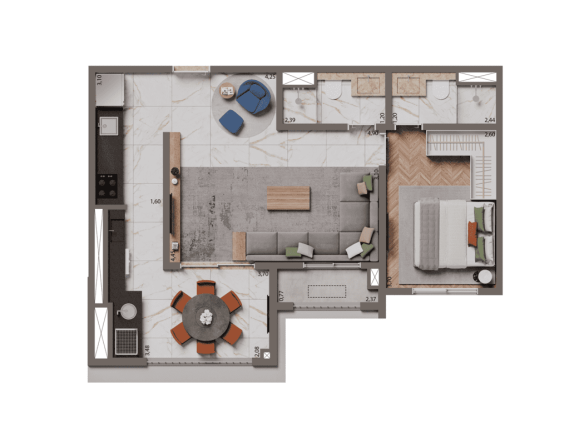 Planta Opção 58 m² - 1 Suíte do Brooklyn Bridge by Cyrela