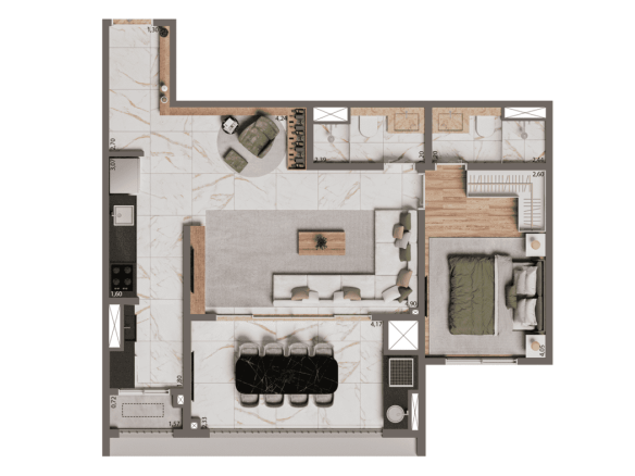 Planta Opção 67 m² - 1 Suíte do Brooklyn Bridge by Cyrela