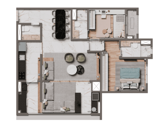 Planta Opção 84 m² - 2 Suítes do Brooklyn Bridge by Cyrela