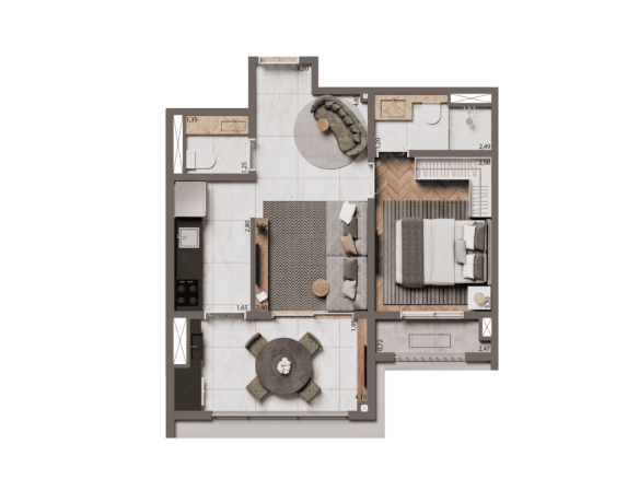 Planta Padrão 44 m² - 1 Suíte do Brooklyn Bridge by Cyrela