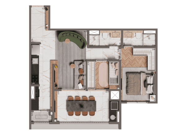 Planta Padrão 67 m² - 2 Dormitórios 1 Suíte do Brooklyn Bridge by Cyrela