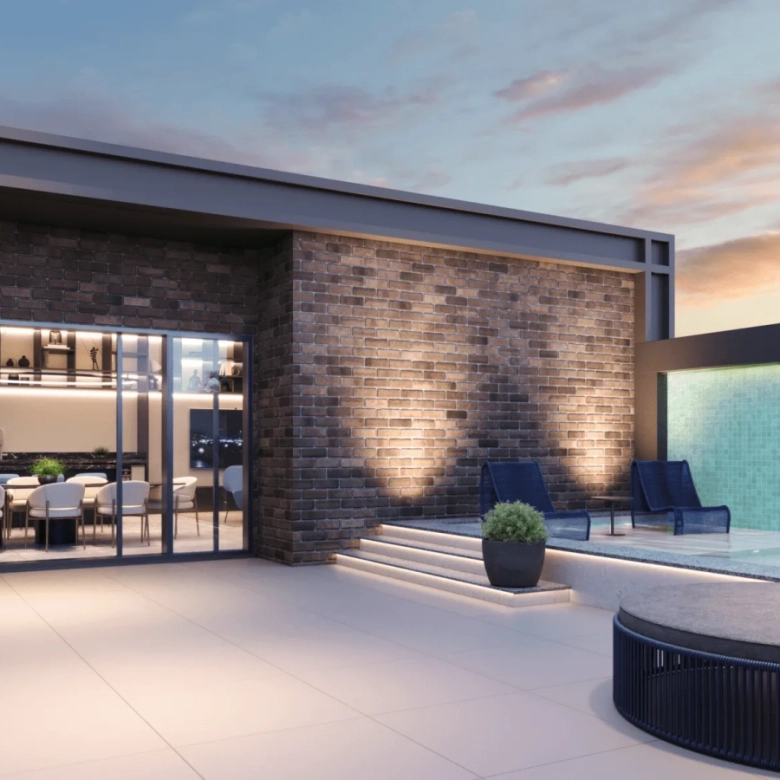 Perspectiva ilustrada private pool house externa do Brooklyn Bridge by Cyrela
