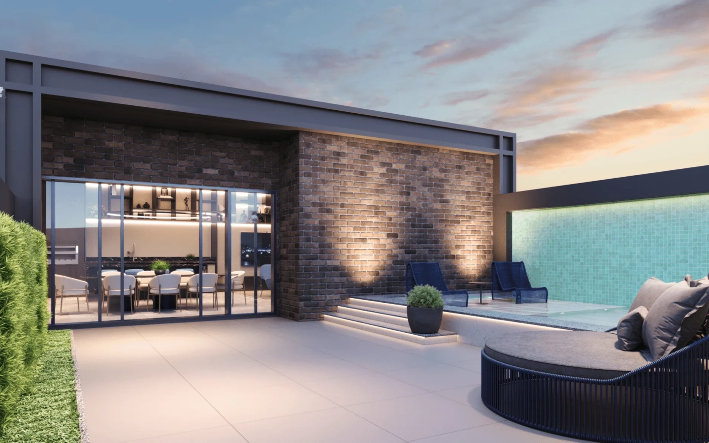 Perspectiva ilustrada private pool house externa do Brooklyn Bridge by Cyrela