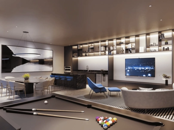 Perspectiva ilustrada private pool house interna do Brooklyn Bridge by Cyrela
