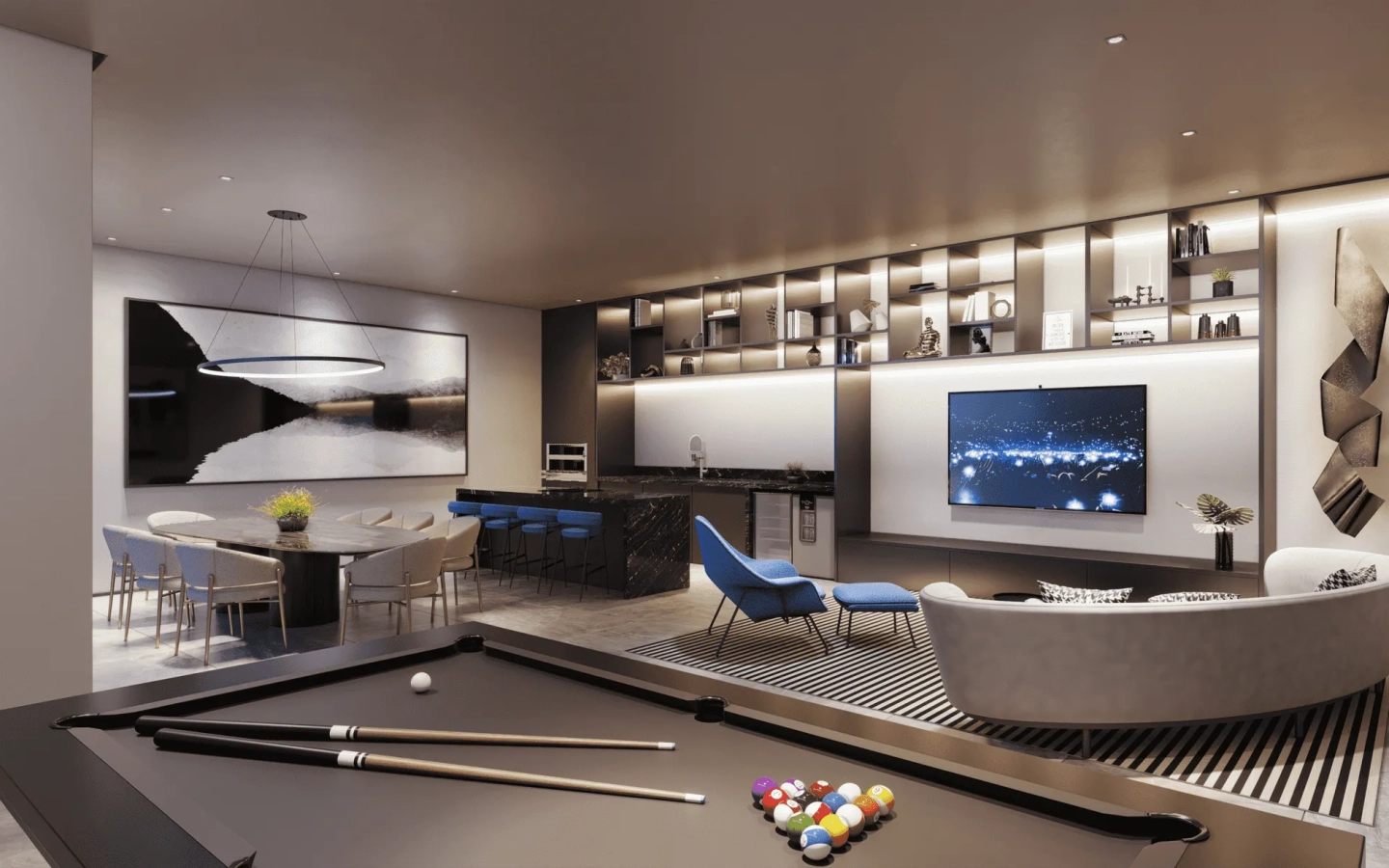 Perspectiva ilustrada private pool house interna do Brooklyn Bridge by Cyrela