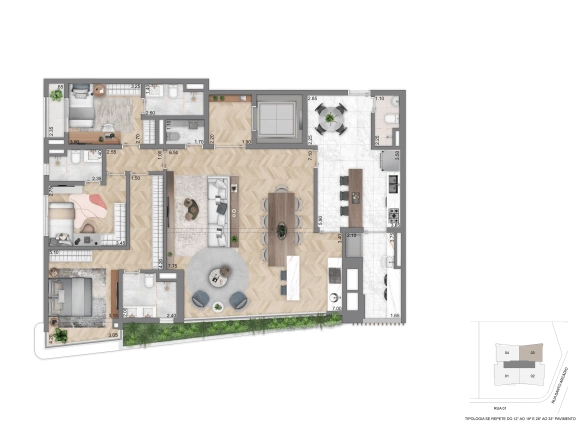 Planta opção I 169 m² do Casa Eden by YOO East