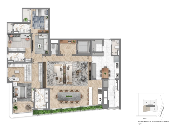 Planta opção I 208 m² do Casa Eden by YOO East