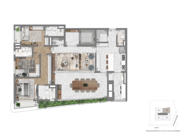 Planta opção II 169 m² do Casa Eden by YOO East