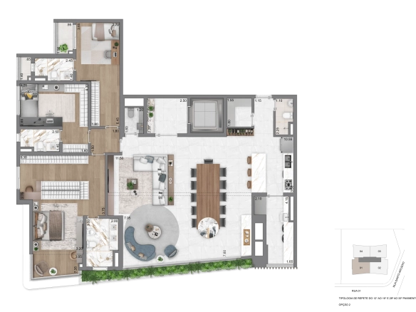 Planta opção II 208 m² do Casa Eden by YOO East