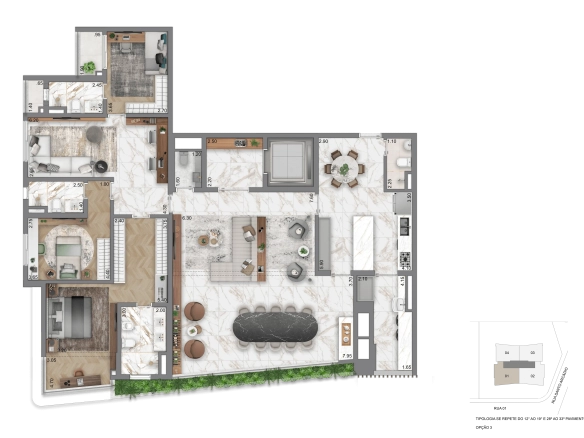 Planta opção III 208 m² do Casa Eden by YOO East
