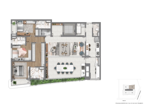 Planta padrão 169 m² do Casa Eden by YOO East