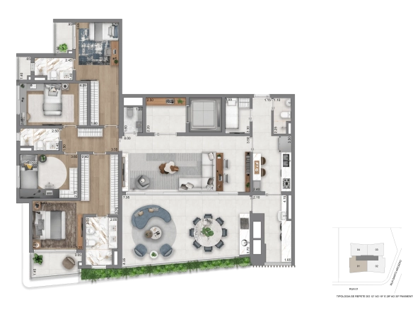 Planta padrão 208 m² do Casa Eden by YOO East