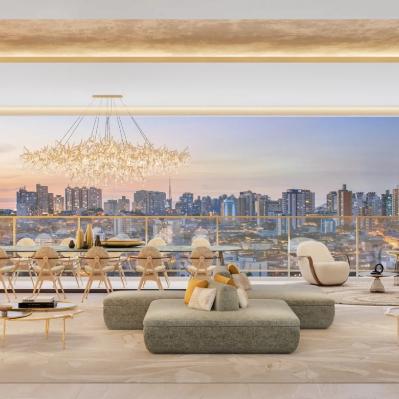 Living do apartamento de 251 m² do Casa Senses