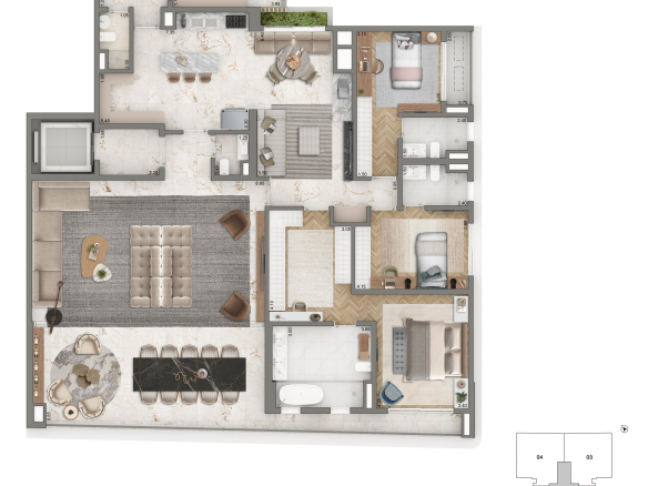 Planta opcional de 251 m² com três suítes do Casa Senses