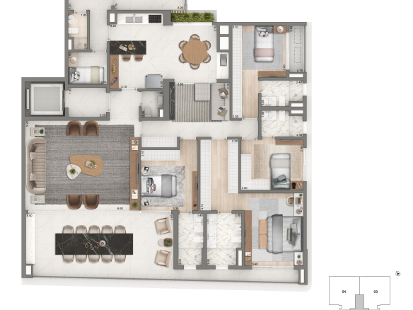 Planta de 251 m² com quatro suítes do Casa Senses