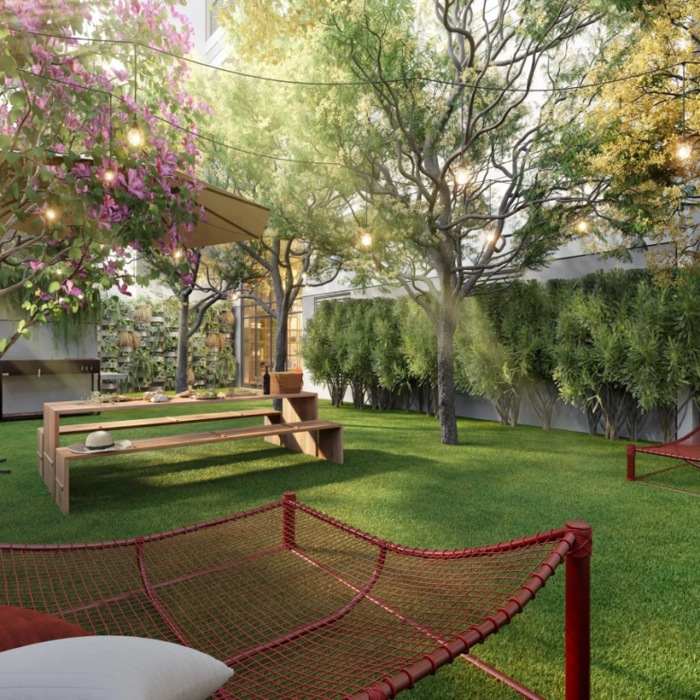 Lounge externo do Cyrela Atmosfera 360 Apartments