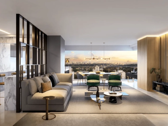 Living do apartamento de 110 m² do Cyrela Atmosfera 360