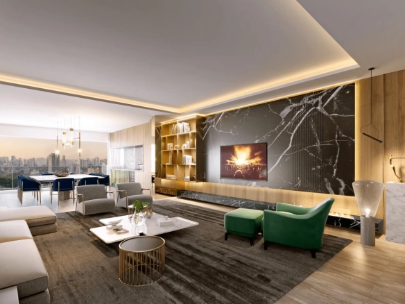 Living do apartamento de 157 m² do Cyrela Atmosfera 360