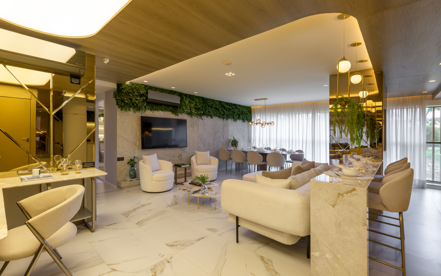 Living do decorado de 94 m² do Eden West