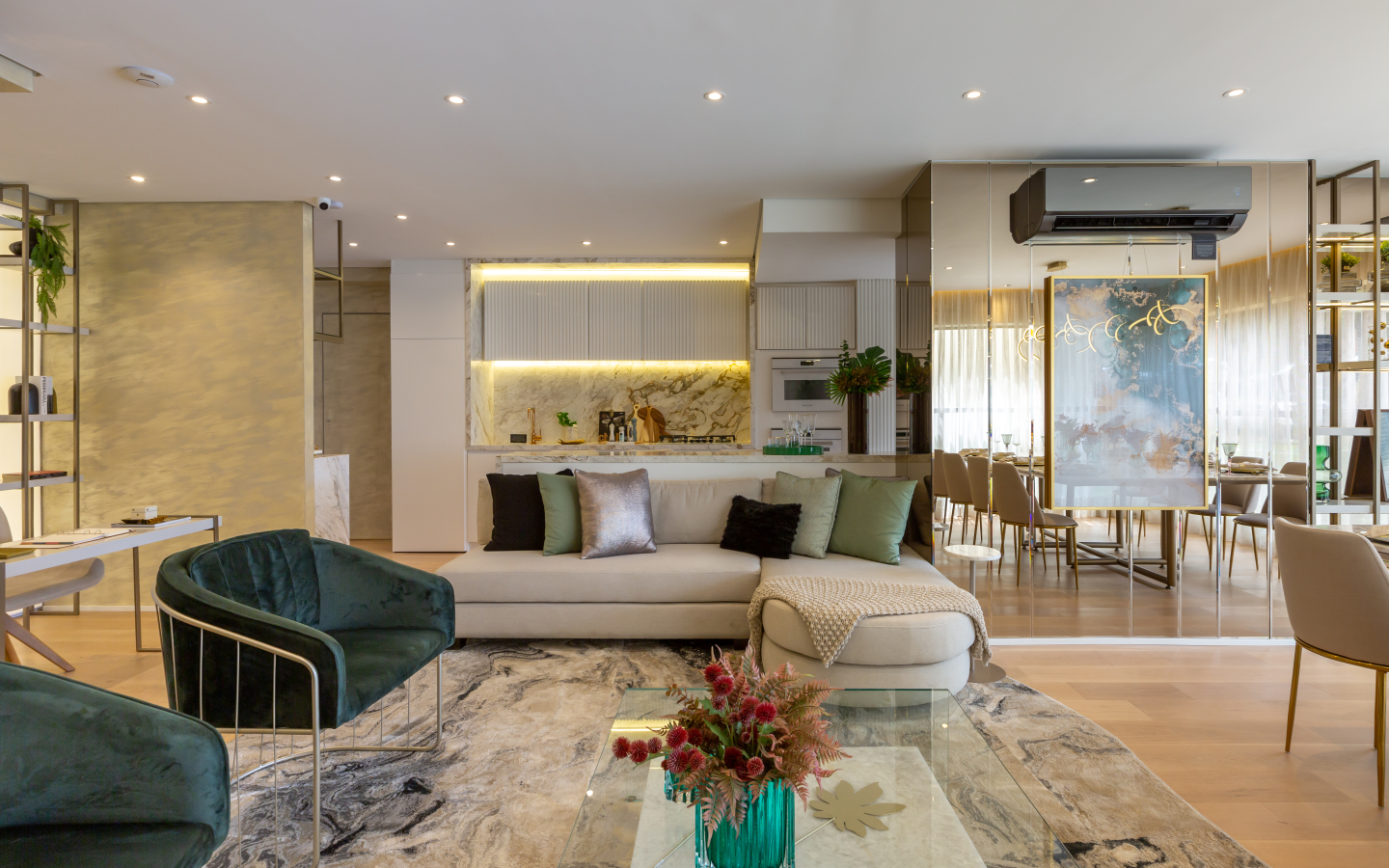 Sala integrada do decorado de 134 m² do Eden West