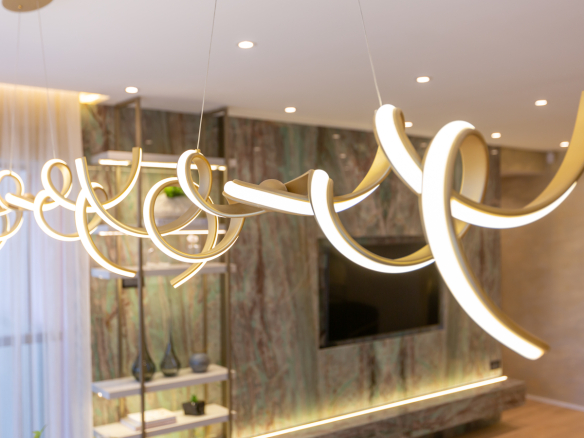Sala de jantar do decorado de 134 m² do Eden West