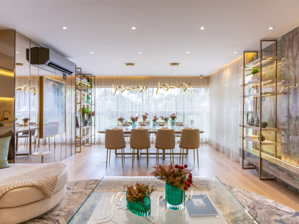 Living do decorado de 134 m² do Eden West