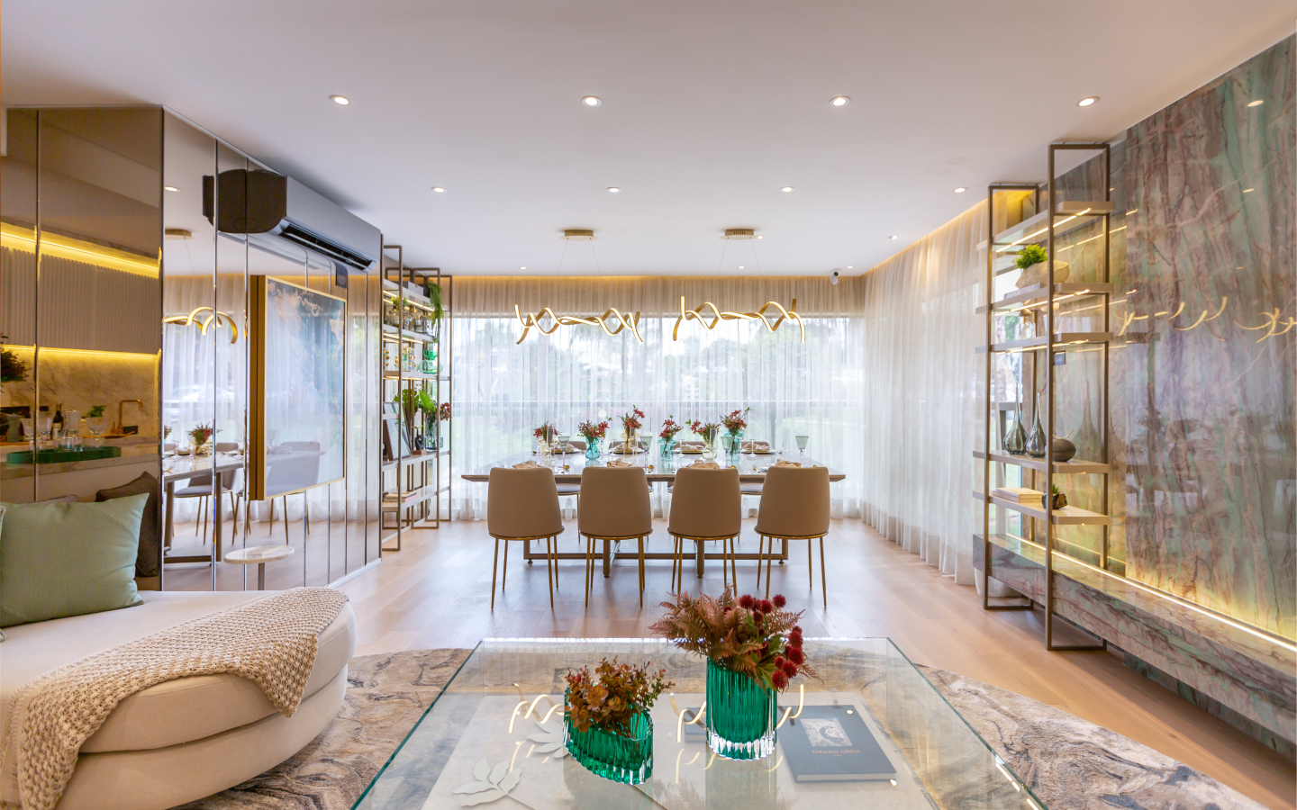 Living do decorado de 134 m² do Eden West