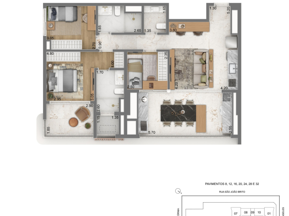 Escape Brooklin — planta privativa de 96 m² — 3 dormitórios incluindo 2 suítes