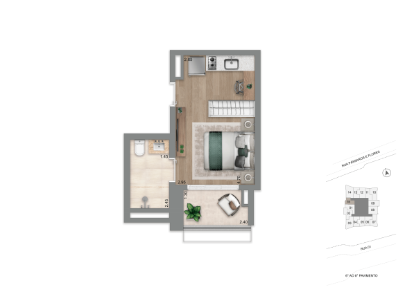 Planta 26 m² Studio do Escape Eden no Brooklin