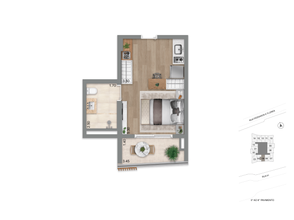 Planta 32 m² Studio do Escape Eden no Brooklin
