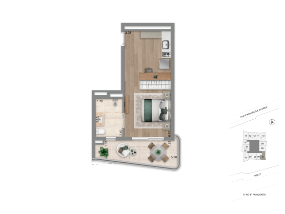 Planta 37 m² Studio A do Escape Eden no Brooklin