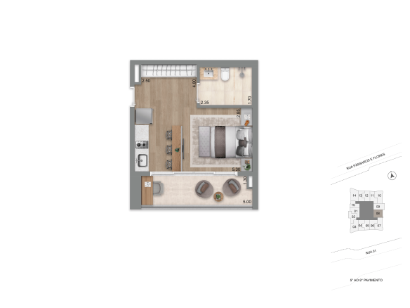 Planta 37 m² Studio B do Escape Eden no Brooklin