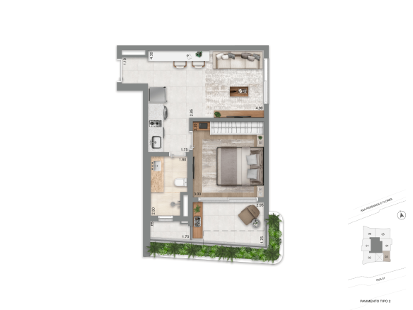 Planta 50 m² 1 dormitório do Escape Eden no Brooklin