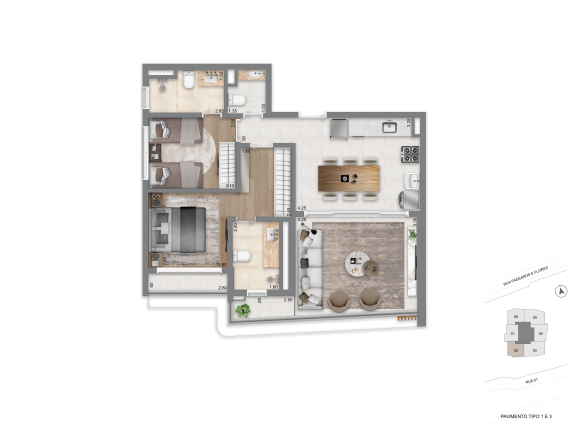Planta 76 m² 2 suítes do Escape Eden no Brooklin