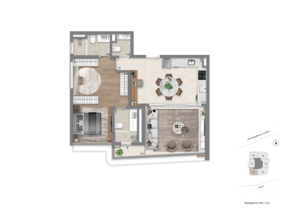 Planta 76 m² suíte master do Escape Eden no Brooklin