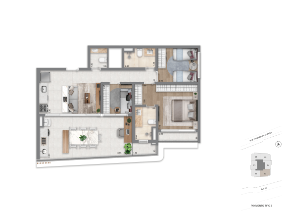 Planta 94 m² 3 dormitórios do Escape Eden no Brooklin