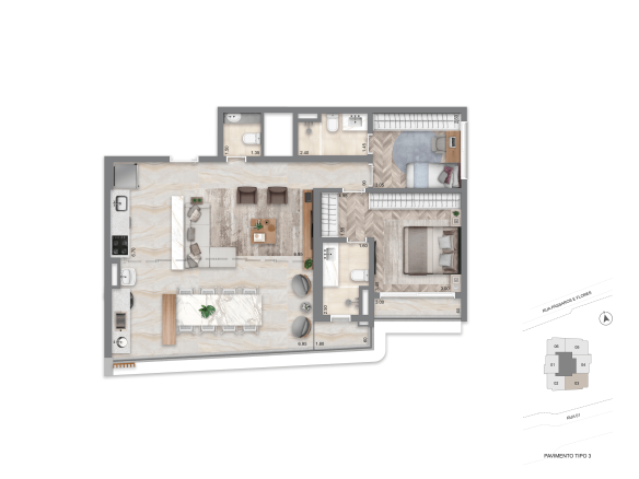 Planta 94 m² opção 2 suítes do Escape Eden no Brooklin