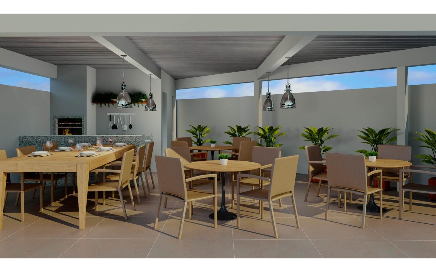 Espaço gourmet com churrasqueira do Firenze Residencial